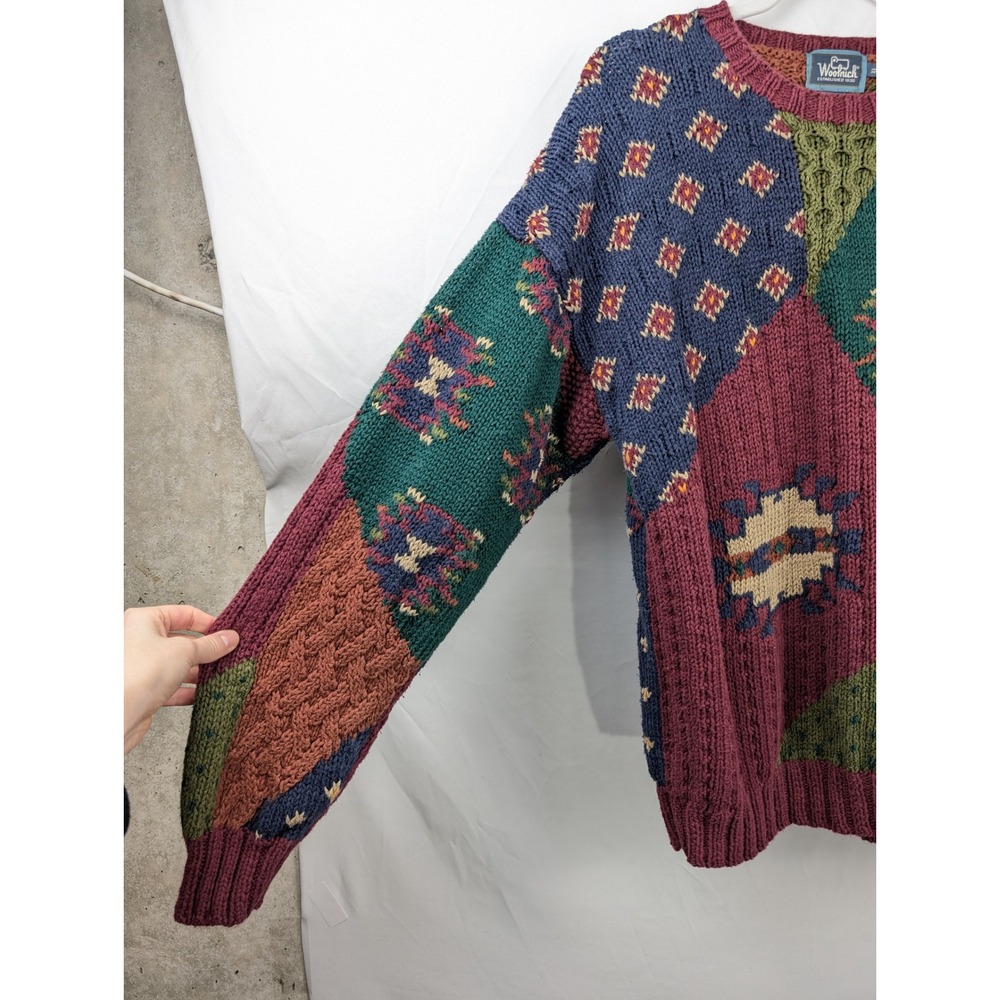 Vintage Y2K Woolrich Handknit Patchwork Sweater Sz XL Colorblock Grunge Grandpa‎ - Picture 3 of 9